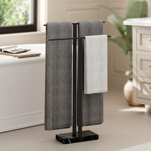KES Standing Towel Rack with Black Natural Marble Base, 2-Tier Towel Rack Stand for Bathroom Floor, Bath Towel Holder Fits Bath Towel & Hand Towel,18/8 Stainless Steel, BTH217-BBK - color: Black Marble & Black Bar, size: 33” H (2-tier)