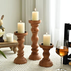 SWALLOWLIVING Rustic Farmhouse Wood Pillar Candle Holder Set of 3 for Candlestick, Brown - color: Brown