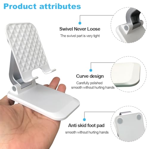 POQOD Foldable Cell Phone Stand for Desk, Fully Adjustable Phone Holder for Desk Compatible with iPhone 16 15 14 13 12 11, Nintendo Switch, All Phones, (New-White) - color: Thickened White