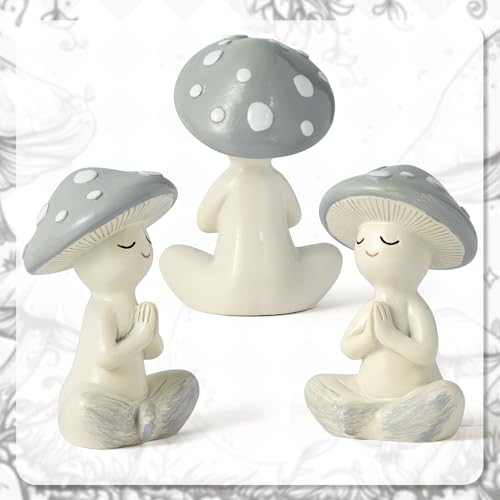 Meditation Mushroom Resin Statue - Cute Meditation Mushroom Statue for Desk Living Room Resin Figurine for Home Patio Office Decoration Cute Plant Statues for Tabletop Garden Backyard Decor - style: Meditation Mushroom B