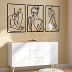 CHENGU 3 Pieces Metal Minimalist Abstract Woman Wall Art Line Drawing Wall Art Decor Single Line Female Home Hanging for Kitchen Bathroom Living Room - style: Vibrant Style