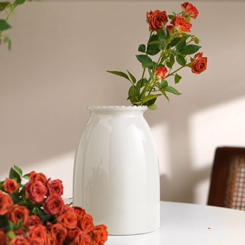 hjn White Flower Vase- Ceramic Vase for Flowers, Modern Vases for Living Room/Home Decor Accents/Entryway/Mantel/Bookshel-White - color: White-8.5inch