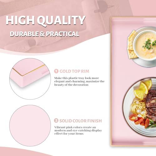 MAONAME Pink Serving Tray with Handles, Modern Decorative Tray for Coffee Table, Plastic Rectangular Trays for Ottoman, Bathroom, Decor, 15.8” x 10.2” x 1.4" - color: Pink, size: 15.8" x 10.2" x 1.4"
