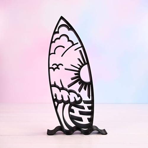 Surfing Sculpture â€“ Minimalist Decorative Accent for Surf Enthusiasts & Modern Home Decor | Collectible Design (Surf Board Scenic Matte Black) - color: Surf Board Scenic Matte Black