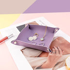 SANQIANWAN PU Leather Arc Edge Jewelry Valet Tray for Man and Women, Portable Mini Entryway Table Tray Bedside Nightstand Desk Tray Small Travel Dish Plate for Key,Wallet,Watch,Coin (Purple) - color: Purple