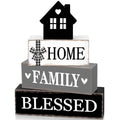 Cinnvoice 4 Pcs Farmhouse Tabletop Decor Rustic Family Blessed Home Table Centerpiece This Is Us Sign for Kitchen Shelf Desk Fireplace Mantel Tiered Tray Decor(Neutral Home Family Blessed) - style: Neutral Home Family Blessed