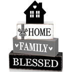 Cinnvoice 4 Pcs Farmhouse Tabletop Decor Rustic Family Blessed Home Table Centerpiece This Is Us Sign for Kitchen Shelf Desk Fireplace Mantel Tiered Tray Decor(Neutral Home Family Blessed) - style: Neutral Home Family Blessed