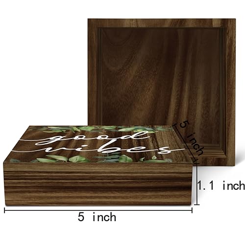 SRADMO Inspirational Green Botanical Eucalyptus Leaves Wood Box Sign Desk Decor, Rustic Eucalyptus Leaves Wooden Block Box Sign Decor for Home Office Shelf Table Decorative Accessories - color: brown, size: 5″×5″