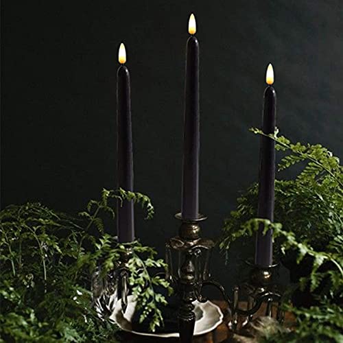 NONNO & ZGF 10 Pack Black 11'' LED Wax Covered Taper Candles with 2 Remote Control, Flameless Battery Operated Decor Candle, Warm White LED - color: Black
