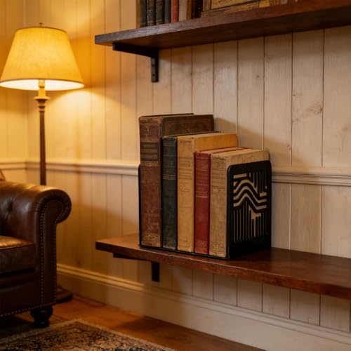 Book Ends to Hold Books, Metal Bookend, Modern Geometric Bookends for Heavy Books, Decorative Book Holder with Flexible Note Slots, Non-Skid Book Stopper for Desk & Shelves (1 Pair) - color: Type-2