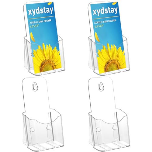 xydstay Brochure Holder 4x9 Inches Slant Back Design, Clear Display Stand, Plastic Table Stand Sign Holder,Pamphlet Holder Flyer Holder, Acrylic Display Stand, Acrylic Table Signs Plastic Paper Holder for Office, Home, Store, 4 Pack