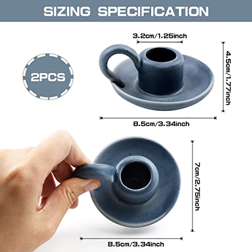 Set of 2 Ceramic Candle Holders，Taper Candle Holder with Handle Nordic Style Candle Burning Display Holder for Home Wedding Party Anniversary Housewarming Gifts （Blue） - color: Color 3