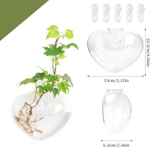XXXFLOWER Wall Hanging Glass Terrariums，Clear Planters Propagation Station Glass Flower Vase,Air Plant Terrariums for Hydroponic Plants,Home Office Decor,Gifts,Heart-Shaped Set of 4 - size: 4 Love Wall Hanging