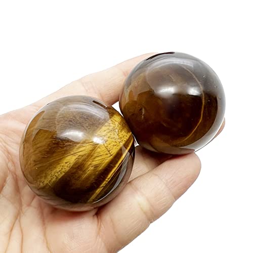 1.5"(40mm) Ball Sphere Figurine with Wood Stand, Polished Natural Gemstone Crystal Balls Sculpture Fengshui Healing Decoration, Tiger's Eye Stone