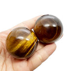 1.5"(40mm) Ball Sphere Figurine with Wood Stand, Polished Natural Gemstone Crystal Balls Sculpture Fengshui Healing Decoration, Tiger's Eye Stone