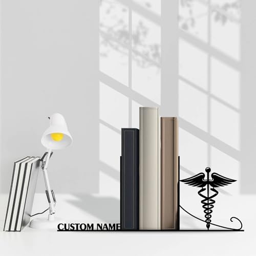 Custom Nurse Desk Decor Metal Bookends for Shelves Decorative, Medical School Book Ends Metal Art for Home Office Study Room, Doctor Nurse Gift - color: Design 02