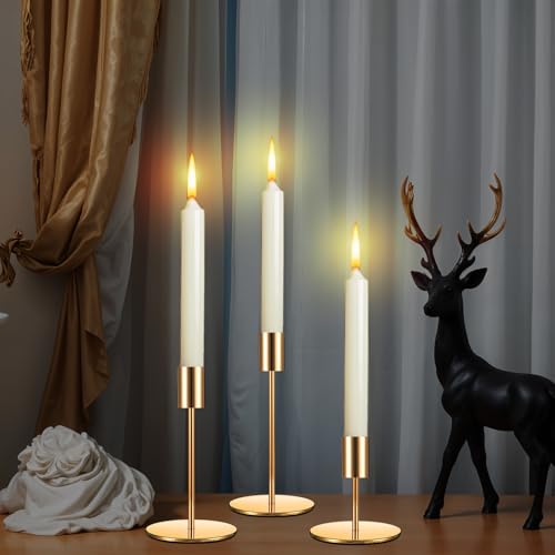 Set of 6 French Gold Taper Candle Holders Candlestick Holders, Decor Candles Stick Candle Holder for Table or Mantel Centerpiece, Wedding, Dinning, Party Home Decor