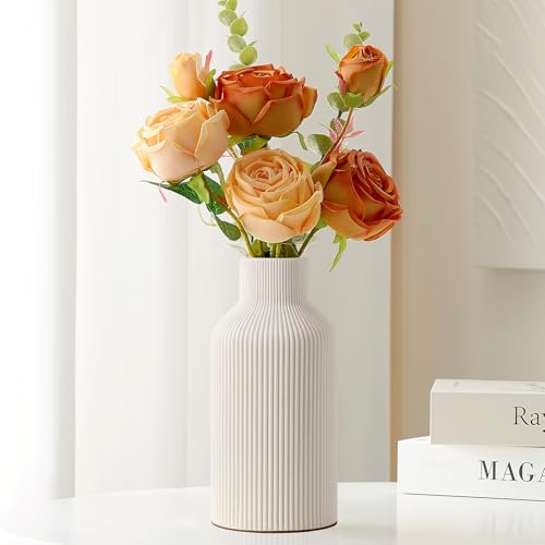 Mfacoy White Ceramic Flower Vase, Minimalist Decor, Modern Home Decorative Vase, Small Pampas Grass Vases For Kitchen, Bedroom, Office, Living Room, Bathroom, Shelf Centerpiece Table Decorations(8 in) - color: White