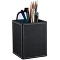 KINGFOM PU Leather Square Pens Pencils Holder Cup Desktop Stationery Organizer Case Office Accessories Container Box (black) - color: Black-s
