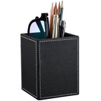 KINGFOM PU Leather Square Pens Pencils Holder Cup Desktop Stationery Organizer Case Office Accessories Container Box (black) - color: Black-s