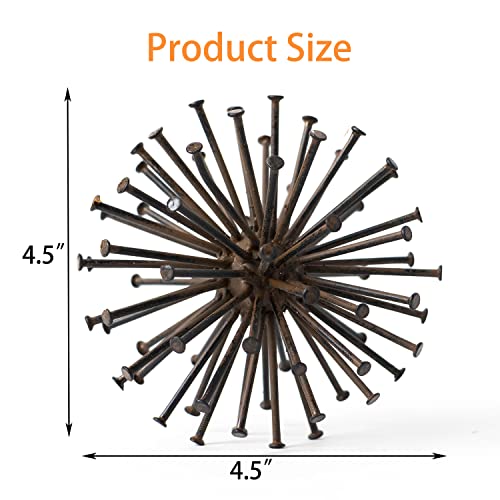 Metal Starburst Sculpture, Spike Tabletop Decorative Sphere, Small Abstract Geometric Urchin Decor Ball, Rusty Iron Table Top Decoration Orb for Home Living Room Bedroom Office Shelf - color: Rusty Iron-4.5 in