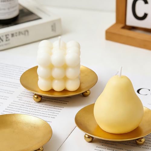 Plate Candle Holder - Gold Candle Holders for Pillar Candles, Small Candle Tray Pillar Candle Holder Plate Metal Candle Stand for Coffee Table Decor, Wedding, Party, Home Decor