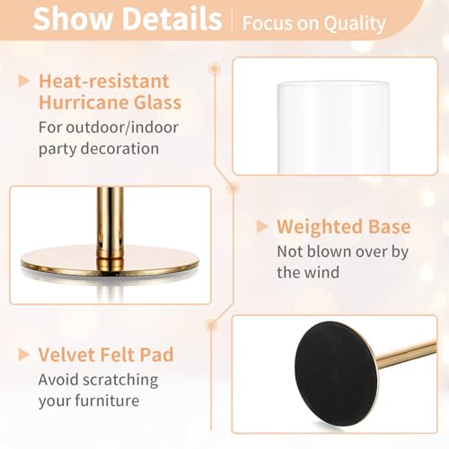 NUPTIO Candle Holders for Table Centerpiece: 18 Pcs 23.6 & 21.7 & 19.7 in Tall Gold Hurricane Candlesticks Holder with Glass Cylinder Cover Bulk Taper Candles Sticks Stand for Thanksgiving Party Decor - size: 23.6 & 21.7 & 19.7 in