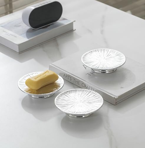 ADAVAS.Y&G Ceramic Silver Candle Plate Set, 3-Piece – Decorative Candle Holder Tray for Pillar Candles, Jewelry, Trinkets or Bathroom Counter – Elegant Silver Finish for Tabletop & Home Décor - color: Silver 1