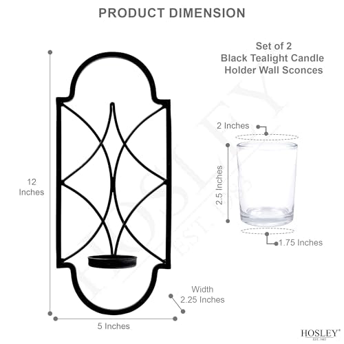 Hosley Set of 2 Iron Tealight Wall Sconces – 12” Decorative Candle Holders for Home Decor, Living Room Bedroom Hallway, Wedding & Housewarming Gift - color: Black-8
