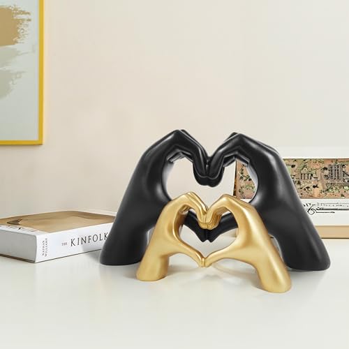Black Heart Hands Statue, Hand Hearts Sculpture, Modern Table Shelf Accessories Decor, 5.5'' x 3'' I Love You Ornament - color: Black, size: 5.5 x 3 x 1.5