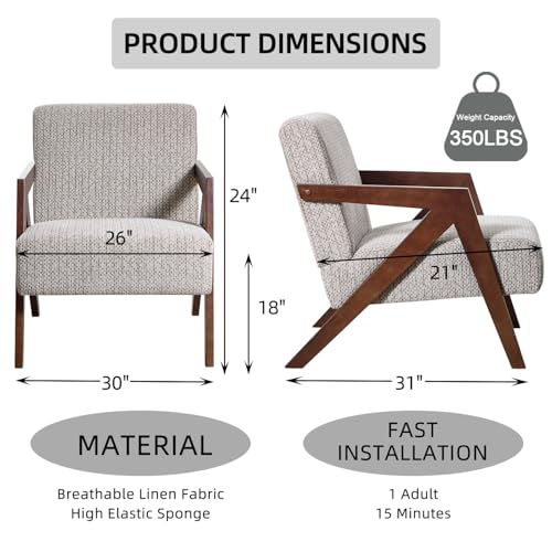 INZOY Mid Century Modern Accent Chair with Wood Frame, Upholstered Reading Armchair with Soft Linen Fabric, Accent Chair for Living Room Bedroom Apartment, Easy Assembly, Mocha - color: Chenille Mocha