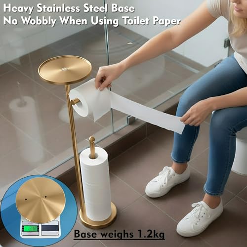 Gold Toilet Paper Holder with Shelf, Tissue Roll Holder Stand with Storage for Holding Extra 4 Toilet Paper Rolls, Stainless Steel Rustproof Freestanding (Brushed Gold) - color: Gold