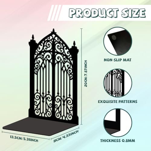 Peacoblue Metal Bookends for Shelves, Modern Decorative Heavy Duty Study Book Ends Stoppers for Office, Desk, Shelf, Room 5.3"x4.3"x7.9" Cast Iron Simple Tall Bookends 1 Pair (Gothic Gorgeous Gate) - style: Gothic Gorgeous Gate