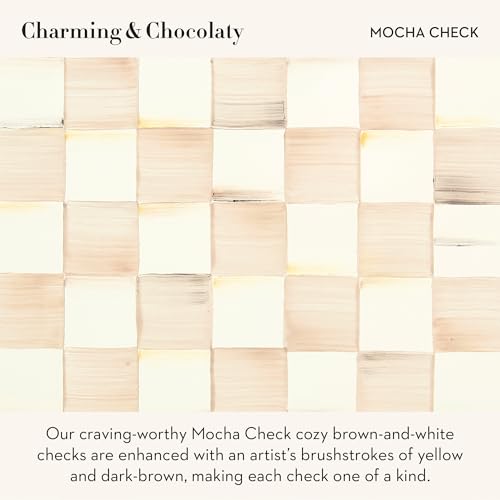 MACKENZIE-CHILDS Enamel Pillar Candlestick, Cute Pillar Candle Stand, Medium, Brown-and-White Mocha Check - color: Mocha Check, size: Medium