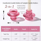 Pink Candlestick Holders Set of 10, Pink Glass Candle Holders for Pillar Candles, Taper Candle and Tealight Candles, Taper Candle Holders for Wedding, Table Centerpiece - color: Pink