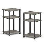 Furinno JUST Side Table Set of 2, 3-Tier End Tables, Open Shelves Night Stand, Nightstand, Toolless Assembly, for Living Room, Bedroom, French Oak - color: French Oak Grey/Black, size: 3-Tier, Round Pole, style: 2-Pack
