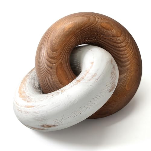 EOSAHR Boho Decor Pine Wood Knot Wooden Chain Link Decor for Your Coffee Table, Room Decor, or Book Shelf Chic Modern Desk Decor to Stylish up Your Home Office (Brown & White) - color: Brown&white