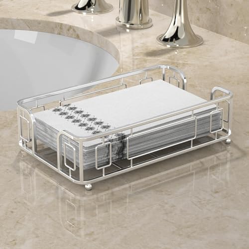 Guest Towel Holder Tray for Bathroom – Silver Napkin Holder for Disposable Paper Hand Towels, Vanity Countertop Hand Towel Organizer, Modern Bathroom Accessory for Guest Napkins - color: G - Silver Guest Towel Holder Tray, size: Guest Towel Holder
