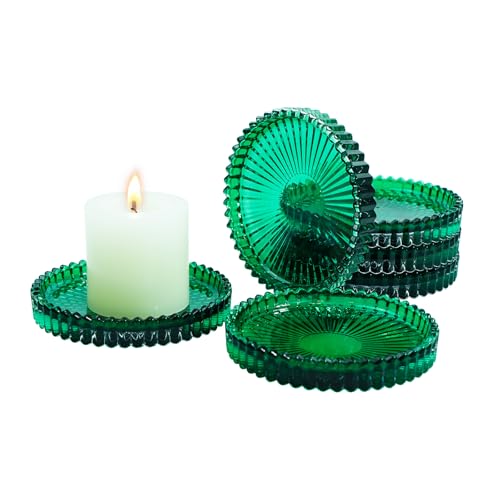 Candleholder Glass Candle Holder Plates Set of 6, Round Glass Candle Tray Plates for Dining Wedding Lantern Festival Party Evening Light, Green - color: Green