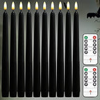 NONNO & ZGF 10 Pack Black 11'' LED Wax Covered Taper Candles with 2 Remote Control, Flameless Battery Operated Decor Candle, Warm White LED - color: Black