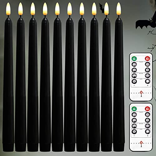 NONNO & ZGF 10 Pack Black 11'' LED Wax Covered Taper Candles with 2 Remote Control, Flameless Battery Operated Decor Candle, Warm White LED - color: Black