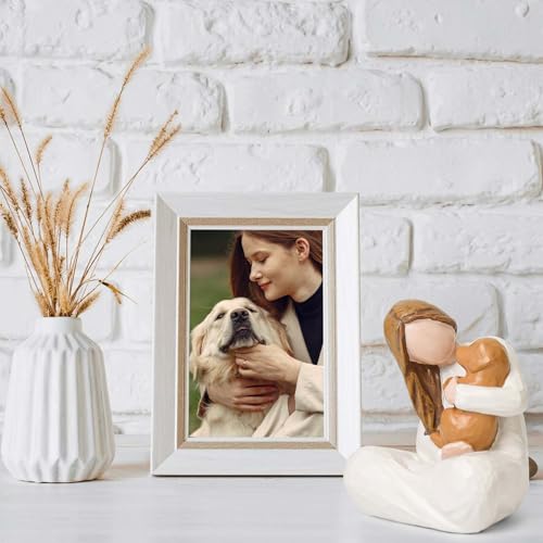 Dog Remembrance Gift for Dog Lover, Angel Dogs Friendship Memorials Gifts for Dogs, Sculpted Hand-Painted Resin Figures for Loss of pet - style: Girl with golden retriever