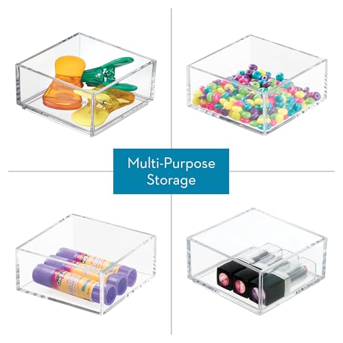 iDesign Clarity Plastic Drawer Organizer, Storage Container for Kitchen Gadgets, Corks, Sticky-Notes, Clips in Pantry, Cabinets, Countertops, 4" x 4" x 2" - Clear,X-Small - size: XS