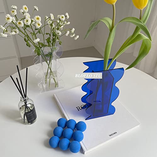 BLOFLO Klein Blue Acrylic Vase, Geometric Wave Shaped Vases for Flowers, Modern Contemporary Decor for Home Office Wedding - color: Klein Blue