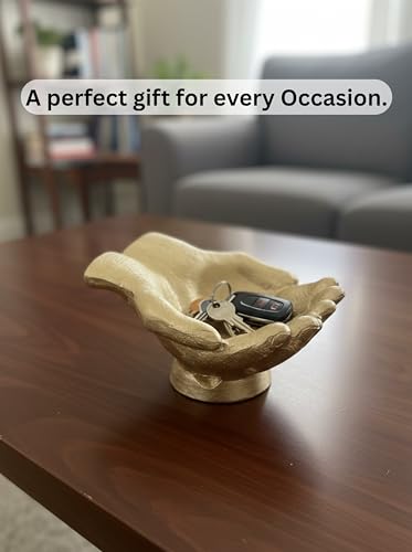 Golden Caring Cupped Hands Shaped Decorative Hand Bowl -Cute Catch All Trinket Tray - Candy Dish Offering Stand - Home Decor Hand Jewellery Holder - Mother’s Day Birthday Christmas Gift - color: Golden