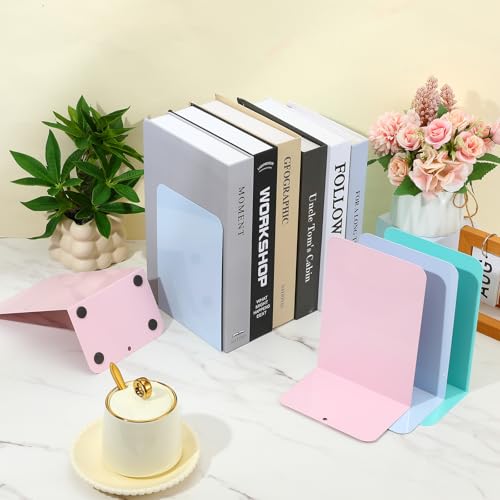 6 Pairs Metal Bookends Book Stopper for Shelves Office Book Holder Library Bookend for Heavy Books Desk Home Bookshelf School