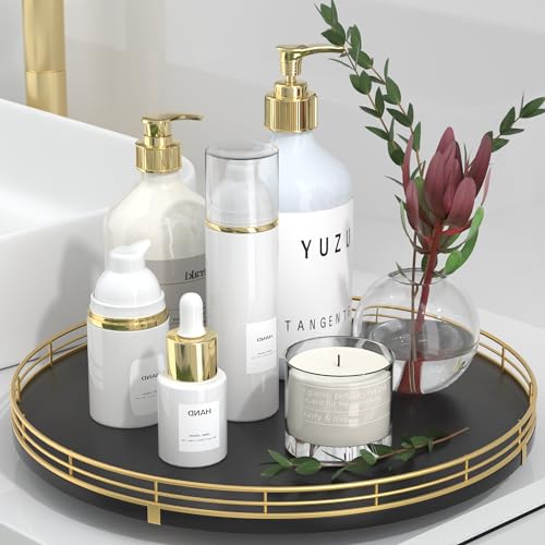 13" Oak Wood Bathroom Tray for Counter, Vanity Tray for Perfume Lotion Candle Makeup Jewelry Sink Soap Holder Turntable Dresser Organizer Countertop Coffee Table Decor Organization and Storage Gold - color: Gold Black, size: 13