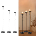 Floor Candle Holder Centerpieces for Tables,3Pcs Black Candle Holder for Pillar Candles Matte Metal Candlestick Set for Wedding Party Home Candles Holder for Ceremony Mantel Decor (Adjustable Height