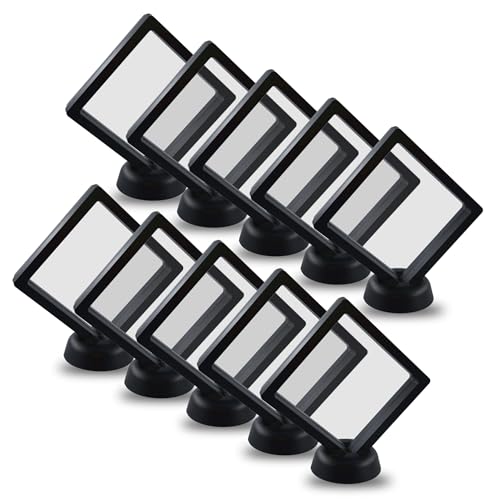 10Pcs Coin Holder Challenge Coin Display Stand, Black 3D Floating Display Case for AA Coin Medallions Jewelry Rock Gem Arrowhead Collecting and Display (3.5×3.5×0.8 inches) - size: 3.5×3.5×0.8 inches
