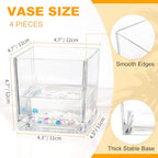 Set of 4 Square Glass Vases 5" x5" x 5", Clear Cube Flower Vases for Wedding Centerpieces, Candle Holders for Home Decor Party Events Ceremony